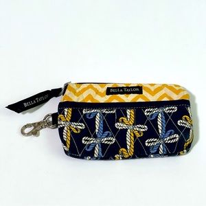 Bella Taylor Quilted Cotton Fabric Coin Purse Metal Swivel Hook Bows Blue